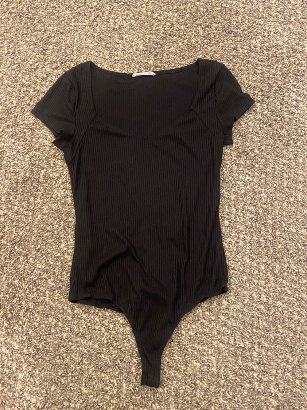 Elodie Black Ribbed Short-Sleeve Bodysuit